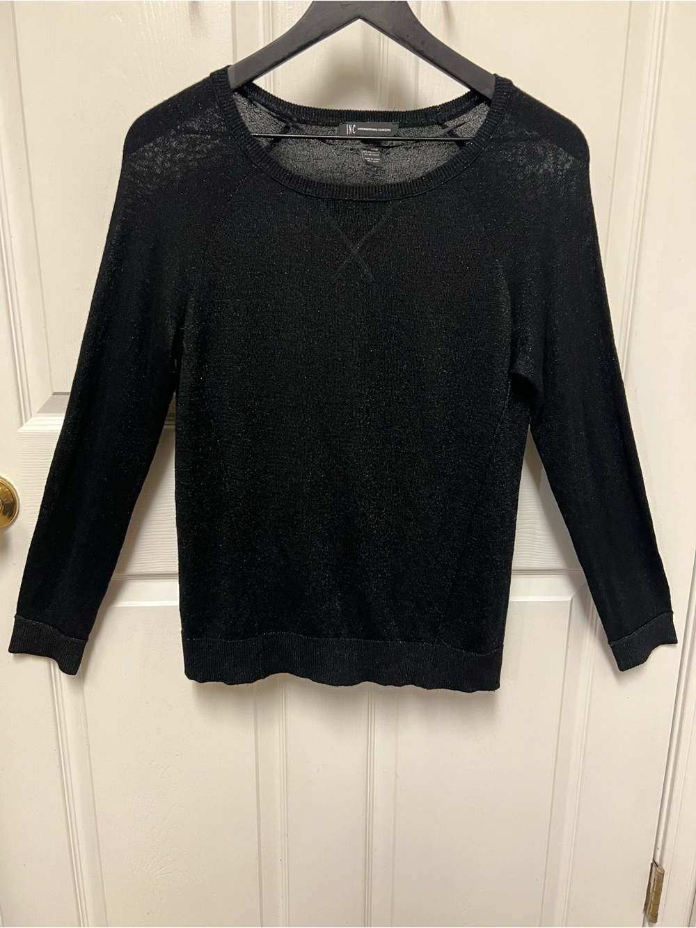 INC International Concepts Black Scoop Neck Lightweight Metallic Sweater